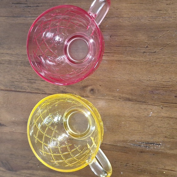 Yellow and Pink Footed Glass Teacups - Picture 2 of 6